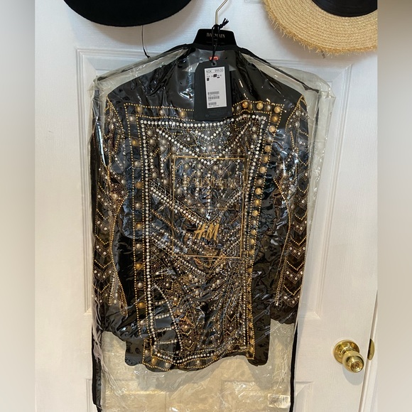 BALMAIN For H&M Embroidered Gold Top Limited Edition Size 8 - Picture 3 of 12